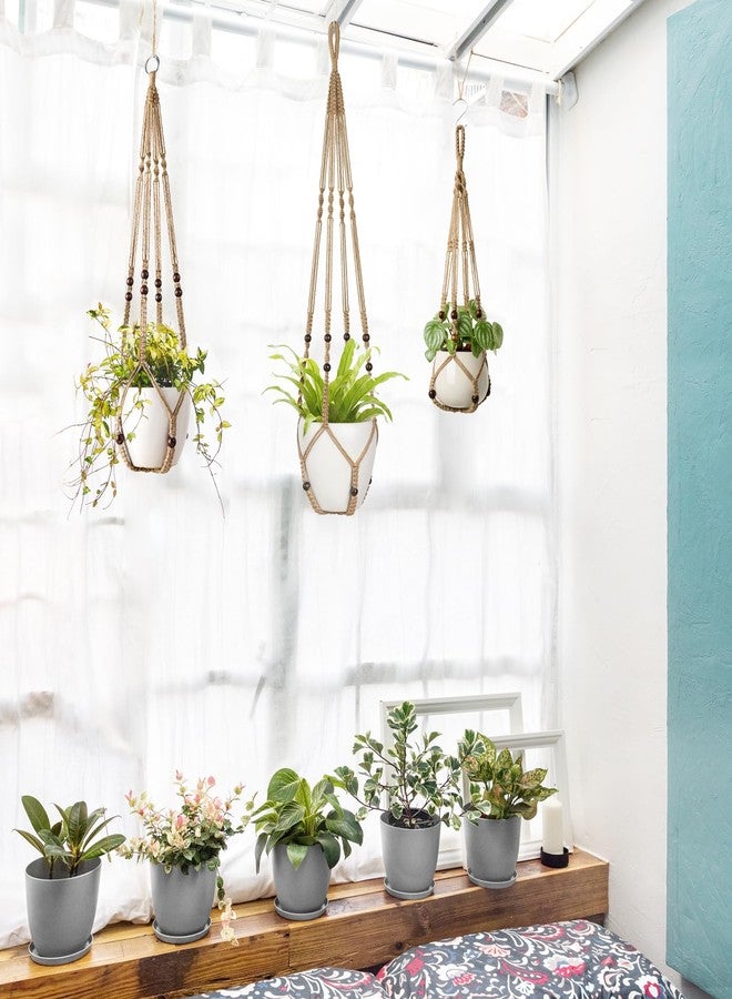 Mkono 3 Pack Macrame Plant Hangers Indoor Different Size Hanging Planter Basket Flower Pot Holder with Beads No Tasselss 43"/35"/29", Large, Brown - Image 5