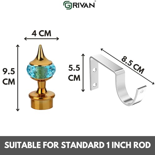 GRIVAN Single Diamond Aluminum Curtain Brackets Parda Holders with Support Fittings Designer 1 Inch Rod Pocket Finials for Door & Window(Gold Mix Sky Blue ,Pair of 5) - Image 4