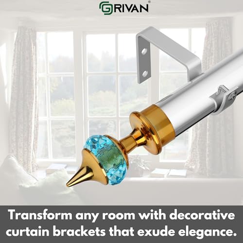 GRIVAN Single Diamond Aluminum Curtain Brackets Parda Holders with Support Fittings Designer 1 Inch Rod Pocket Finials for Door & Window(Gold Mix Sky Blue ,Pair of 5) - Image 5