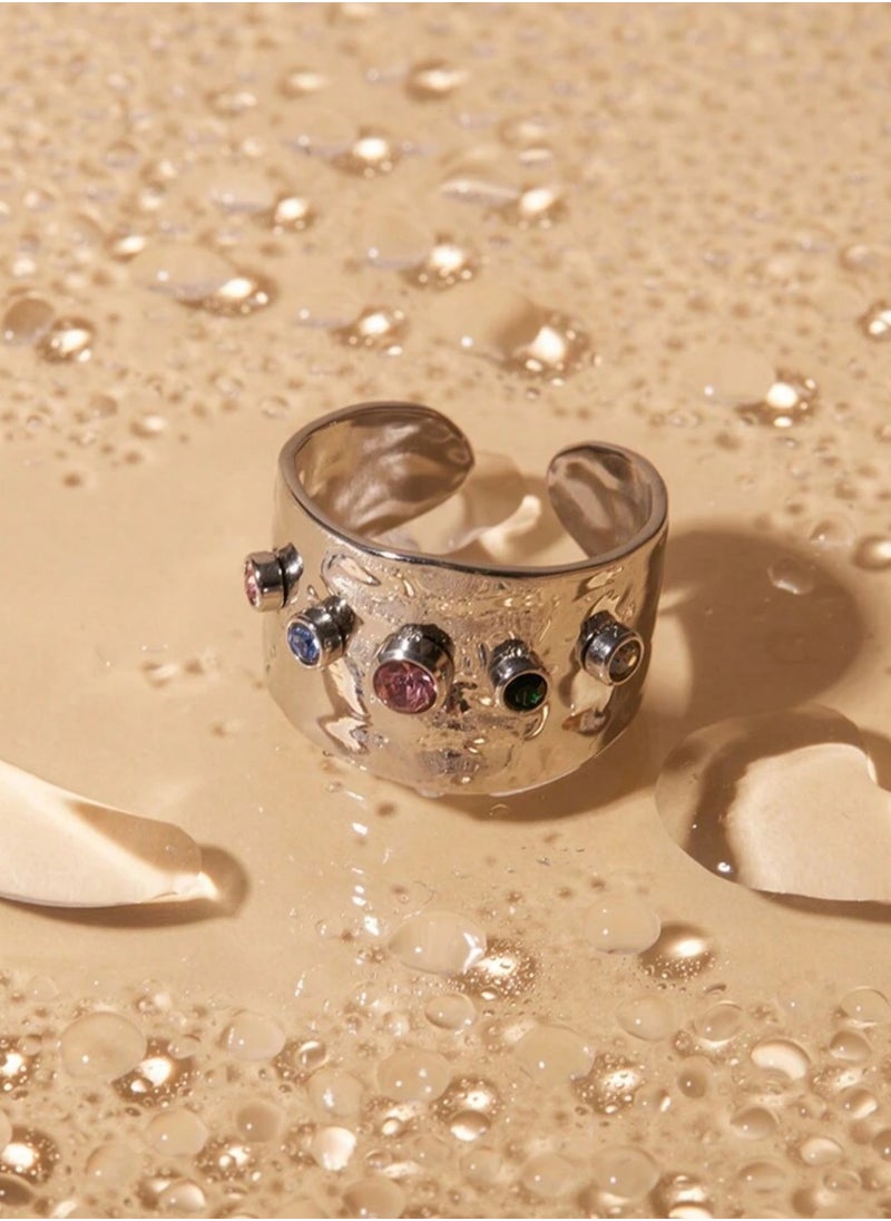 sixtyfour Elegant Stainless Steel Silver Plated Ring For Women One Size  - Image 1