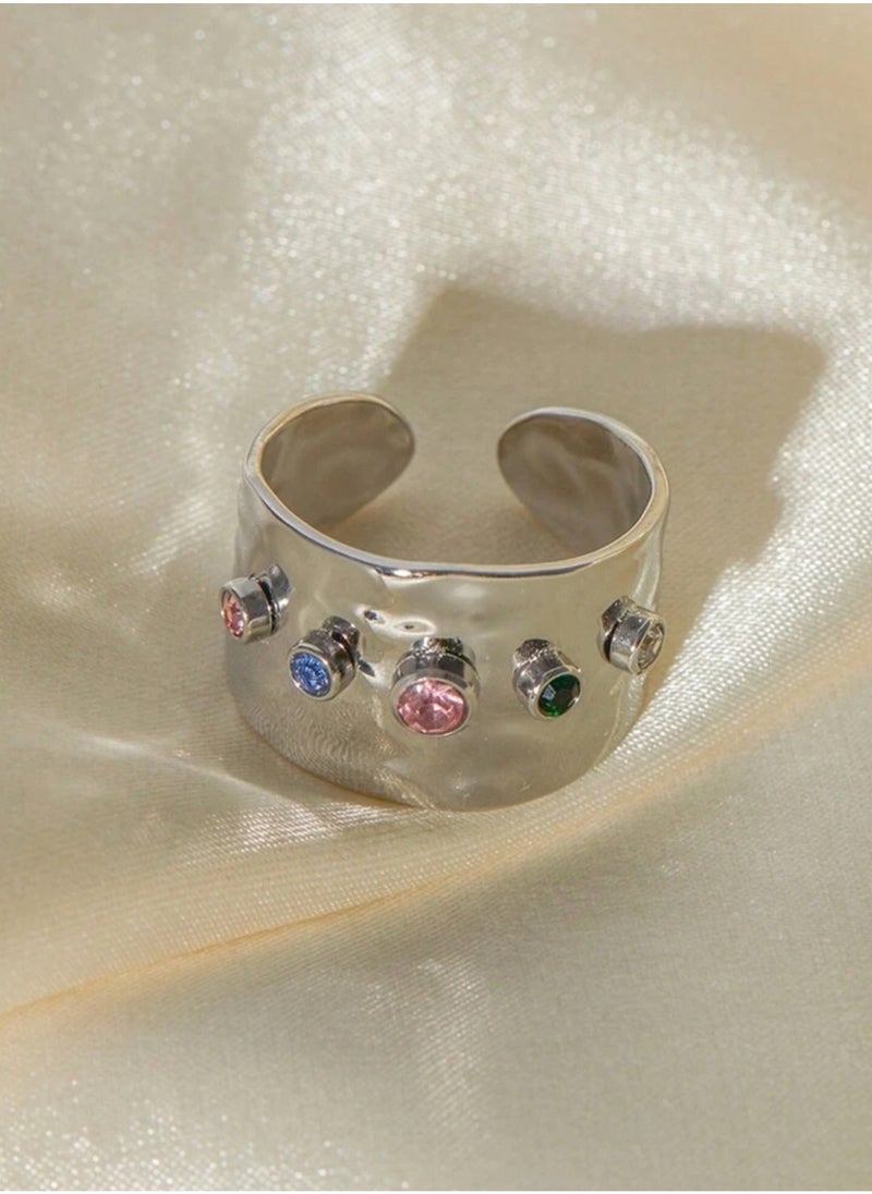 sixtyfour Elegant Stainless Steel Silver Plated Ring For Women One Size  - Image 2