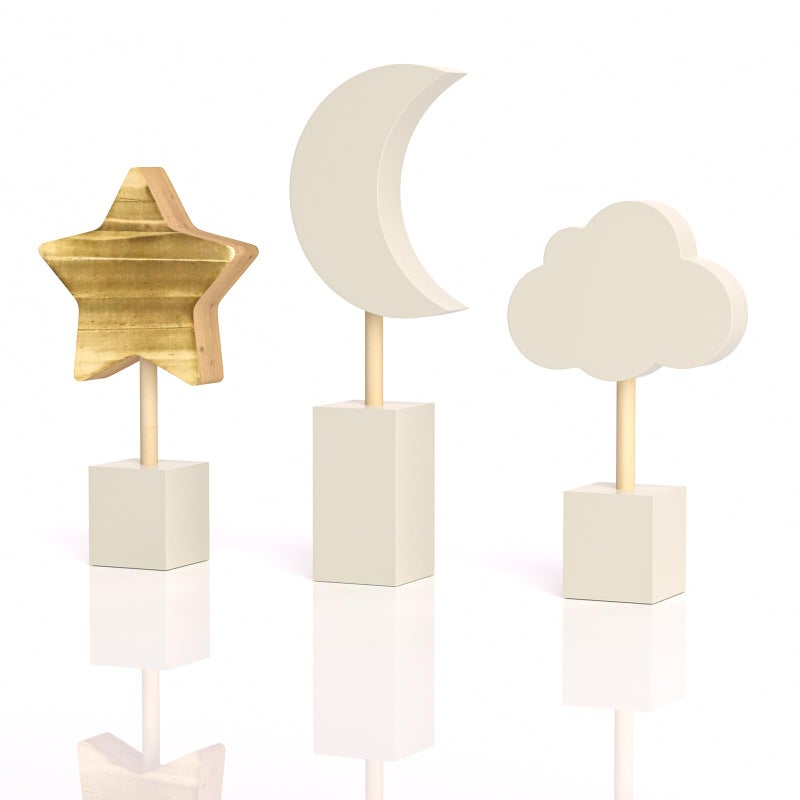 ANJUU 3Pcs Wooden Nursery DecorNursery Shelf Decor Cloud Moon and Stars Space Decor Boho Nursery Baby Room Decor Bohemian Baby Decor for Girl Boy Kids