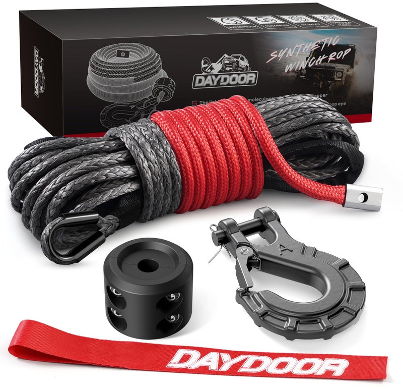 DAYDOOR Synthetic Winch Rope 14 Inch x 50ft 10000LBS Synthetic Winch Line Winch Cable for Offroad Vehicle 4WD ATV UTV Synthetic Rope with Forged Winch Hook and Rubber Stopper Orange