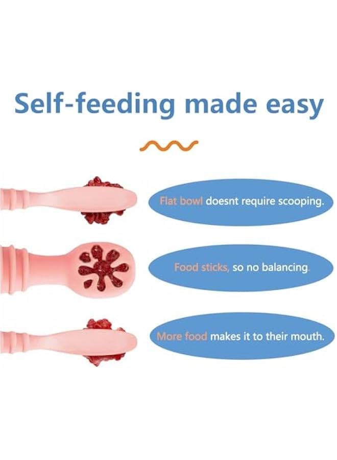 Baby Spoons Set,2 Pcs Toddler Food-Grade Silicone Training Spoons,Self-Feeding Spoon and Pre-Spoon Set,BPA-Free Safe Feeding Spoons,Baby Led Weaning Feeding Utensils Supplies- Blue
