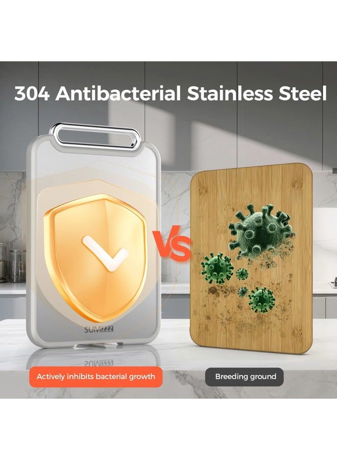 Sumzzz Stainless Steel Cutting Board, Double Sided Steel Cutting Board Set for Kitchen Stainless Steel/Food Grade PP, Large Chopping Board for Meat and Kitchen, Non-Slip [15.5 * 10.6 *1 +12.8 *8.5 *0.9 Inch] - Image 4