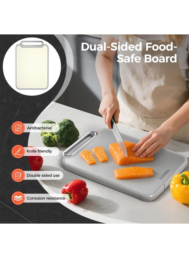 Sumzzz Stainless Steel Cutting Board, Double Sided Steel Cutting Board Set for Kitchen Stainless Steel/Food Grade PP, Large Chopping Board for Meat and Kitchen, Non-Slip [15.5 * 10.6 *1 +12.8 *8.5 *0.9 Inch] - Image 5