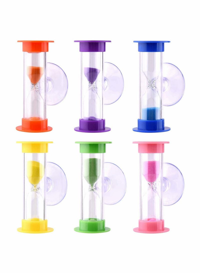 6 Pack Colorful Sandglass Timer with Suction Cup, 3-Minute Hourglass , Cooking Swivel Sand Timer - Image 1
