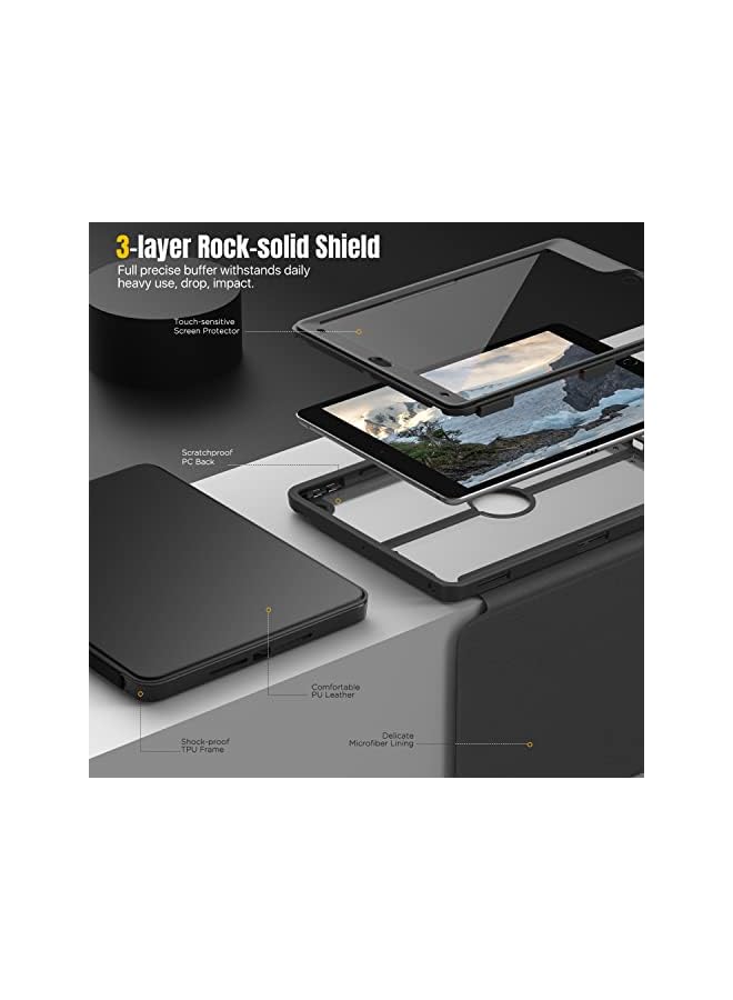 MoKo Case for iPad 9th Generation with Pencil Holder, iPad 8th/7th Gen Case 10.2-inch, Built-in Screen Protector Clear Back, Stain Resistant Multi Angle Viewing Stand, Auto Wake/Sleep, Black - Image 4