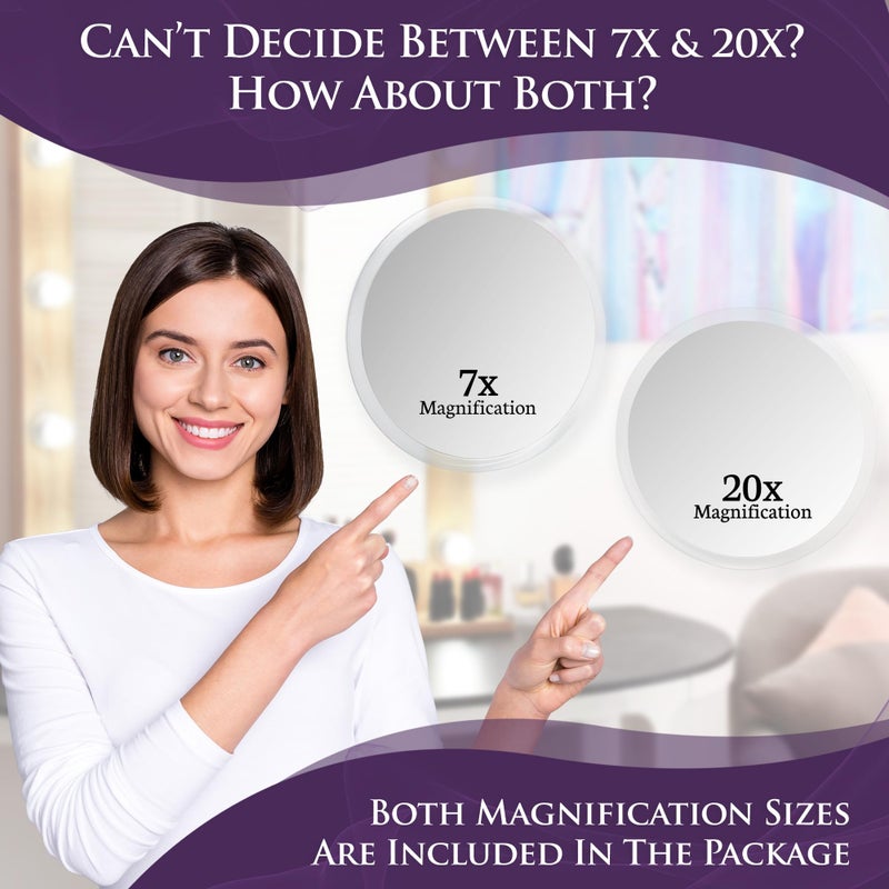 ميرورفانا مجموعة مرآة مكبرة 20X و7X من Mirrorvana مع 3 أكواب شفط لكل منها - مدمجة وجاهزة للسفر (زجاج) - Image 4