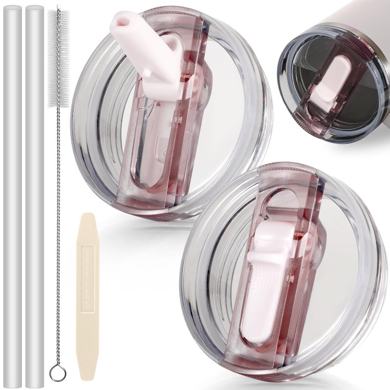 ANTAND 40oz Flip Straw Leak Proof Lid for Stanley Cup Accessories, 2 Pack No Spill Lid Replacement 40 oz Tumbler Detachable Cover Topper for Stanley Protour Lids(Quartz,Quartz) - Image 1