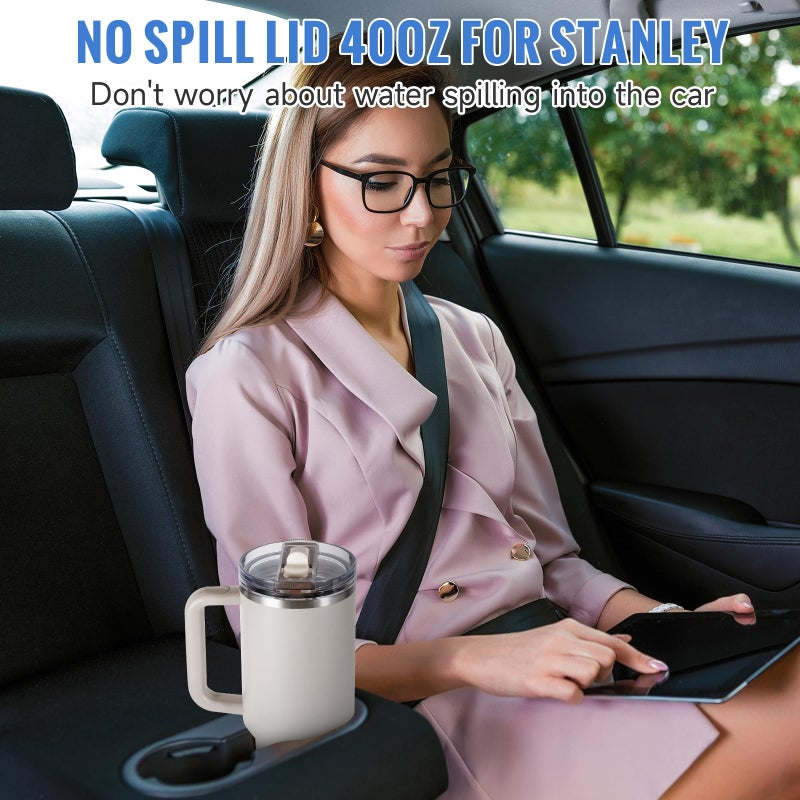 ANTAND 40oz Flip Straw Leak Proof Lid for Stanley Cup Accessories, 2 Pack No Spill Lid Replacement 40 oz Tumbler Detachable Cover Topper for Stanley Protour Lids(Quartz,Quartz) - Image 5