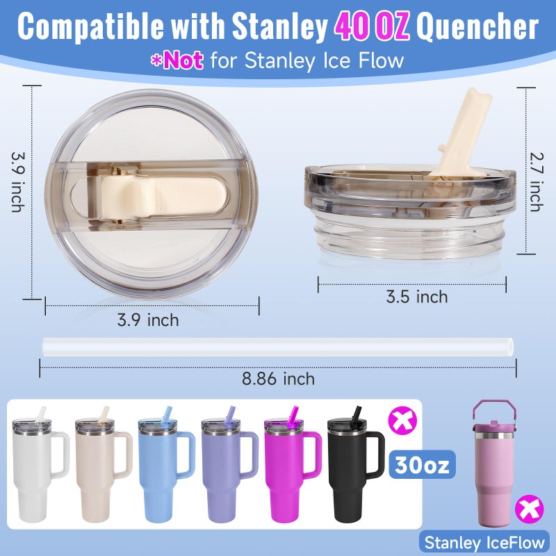 ANTAND 40oz Flip Straw Leak Proof Lid for Stanley Cup Accessories, 2 Pack No Spill Lid Replacement 40 oz Tumbler Detachable Cover Topper for Stanley Protour Lids(Quartz,Quartz) - Image 3