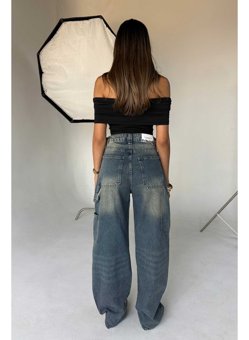 CIZARO Carpenter - High-Waist Dust Fade Blue Jeans  - Image 3