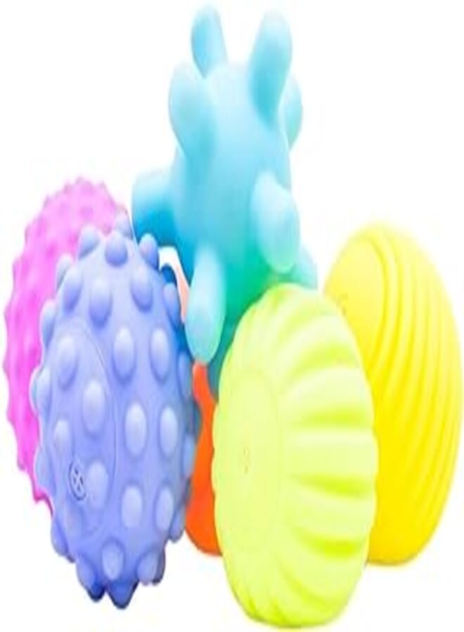 B4BRAIN Sensory Balls Toys Pack of 6 | Colourful Squeaky Ball | Soft Ball for 0-1 Year Babies for Brain Development Soft Silicone Rubber (Squash, Multicolored)