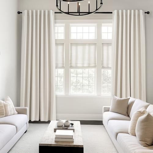 Topfinel Cream Linen Blackout Curtains 84 Inch Long for Bedroom Living Room, Ivory Pinch Pleat Back Tab Full Blackout Drapes Farmhouse Boho Curtains for Window, White Neutral Curtains 52" X 84" 7 FT - Image 2