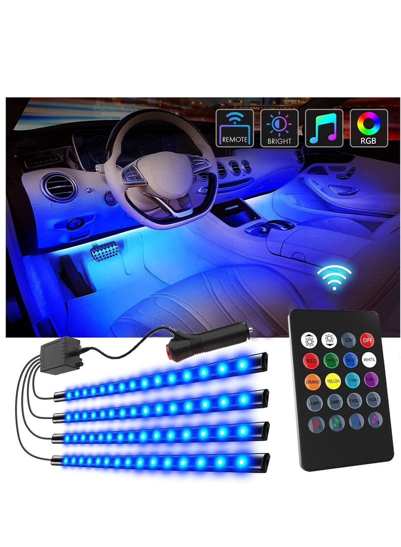 SYOSI Car LED Interior Lights 4PCS 48 LED Interior Lights DC 12V Multicolor Music Car Strip Light Under Dash Lighting Kit with Sound Active Function and Wireless Remote Control Car Interior Accessories  - Image 1