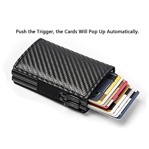 Fermido Air Tag Wallet with Double Card Case, Twin Carbon Fiber Card Holder, Automatic Bifold Front Pocket Pop Up Wallet with Money Clip - Image 2