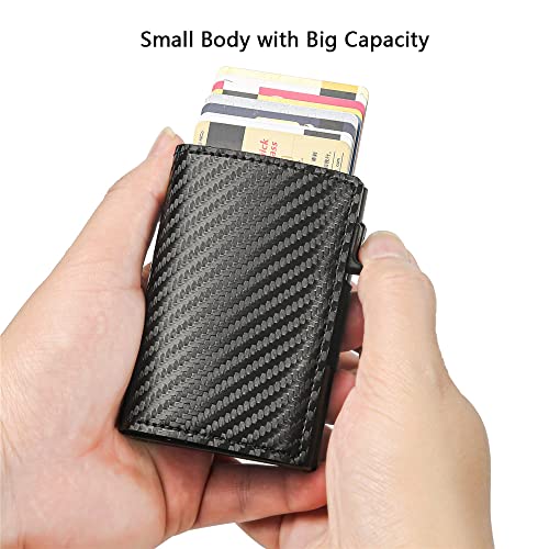 Fermido Air Tag Wallet with Double Card Case, Twin Carbon Fiber Card Holder, Automatic Bifold Front Pocket Pop Up Wallet with Money Clip - Image 4