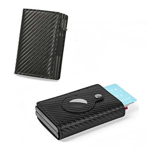 Fermido Air Tag Wallet with Double Card Case, Twin Carbon Fiber Card Holder, Automatic Bifold Front Pocket Pop Up Wallet with Money Clip - Image 1