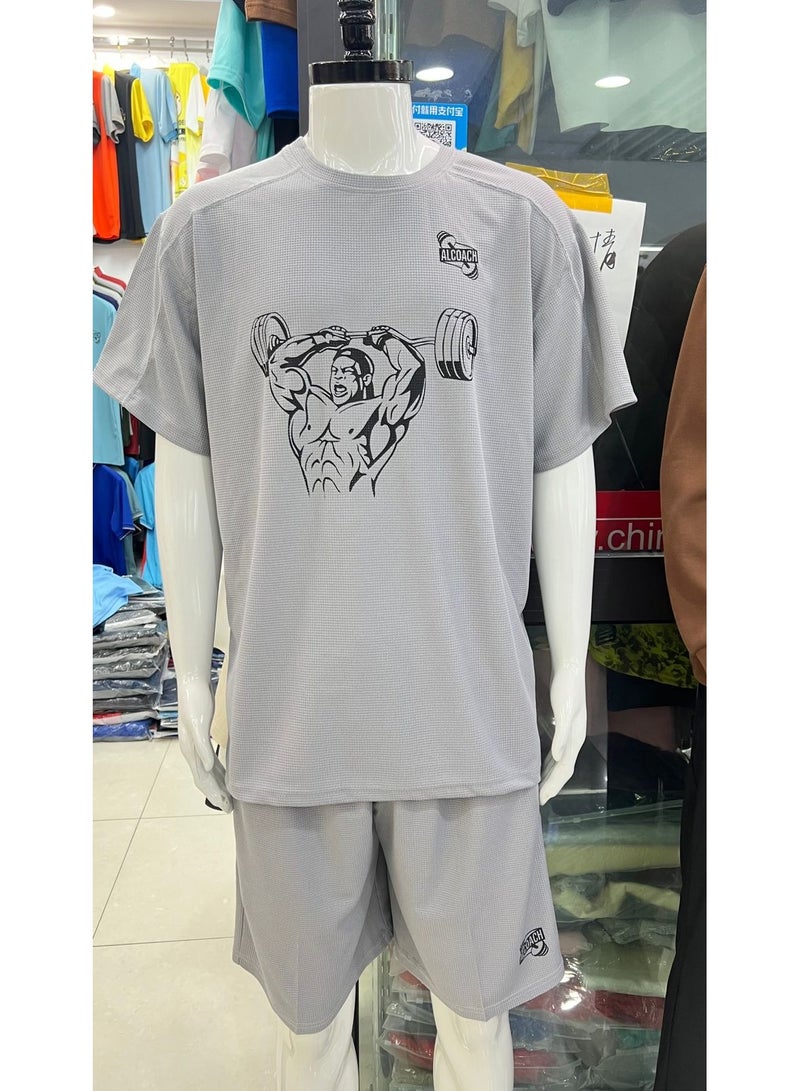 ALCOACH Men's Cotton Sports T-Shirt and Comfortable Shorts Set - Perfect for Gym Training Running and Outdoor Outings  - Image 2