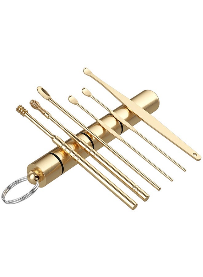 6pcs/Set Ear Cleaner Kit - Stainless Steel Earpick Wax Remover Spoon Spiral Curette Ear Cleaning Tools(Golden) - Image 1
