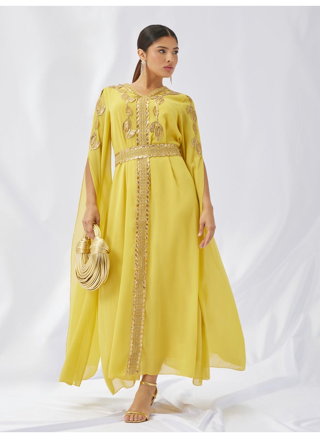 Styli Amirah Lace Trim Slit Sleeves V Neck Kaftan  - Image 1