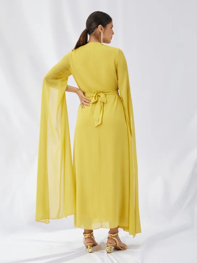 Styli Amirah Lace Trim Slit Sleeves V Neck Kaftan