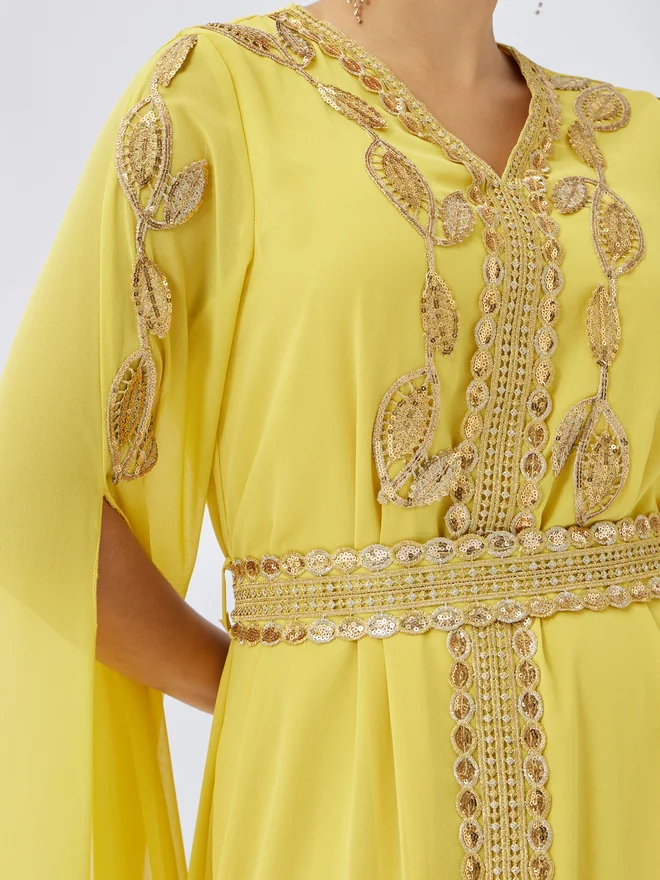 Styli Amirah Lace Trim Slit Sleeves V Neck Kaftan