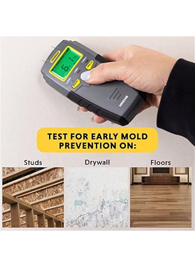 Arabest Digital Moisture Meter with Pin Type Tester, Backlit LCD Display, Audible and Visual Alerts for High-Medium-Low Moisture Content Detection (Gray)  - Image 2