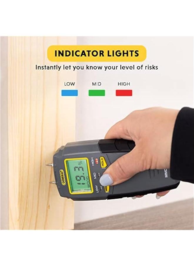 Arabest Digital Moisture Meter with Pin Type Tester, Backlit LCD Display, Audible and Visual Alerts for High-Medium-Low Moisture Content Detection (Gray)  - Image 4