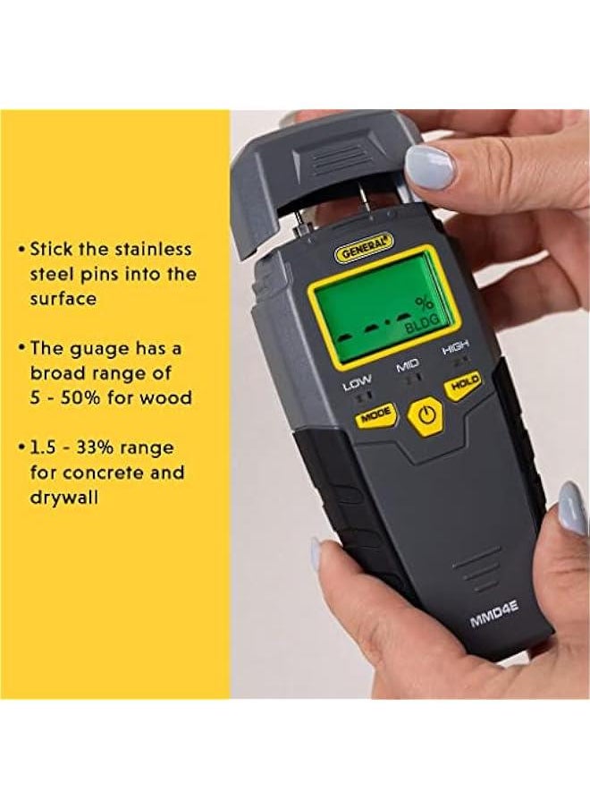 Arabest Digital Moisture Meter with Pin Type Tester, Backlit LCD Display, Audible and Visual Alerts for High-Medium-Low Moisture Content Detection (Gray)  - Image 5