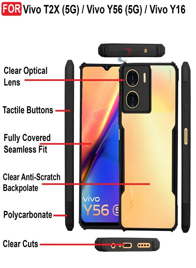 CEDO Vivo T2X / Y56 / Y16 (5G) Back Case Cover | Camera Protection Shockproof Bumper-Edge | Acrylic Crystal Clear 360 Degree Protection TPU+PC | Transparent Eagle Back Case Cover (Black) - Image 5