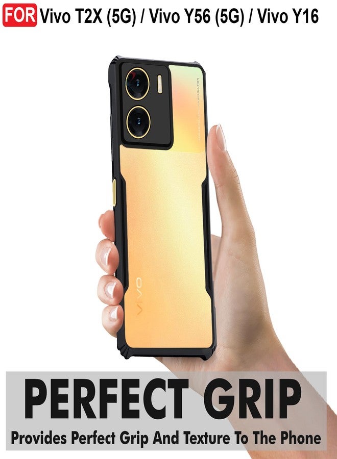 CEDO Vivo T2X / Y56 / Y16 (5G) Back Case Cover | Camera Protection Shockproof Bumper-Edge | Acrylic Crystal Clear 360 Degree Protection TPU+PC | Transparent Eagle Back Case Cover (Black) - Image 2