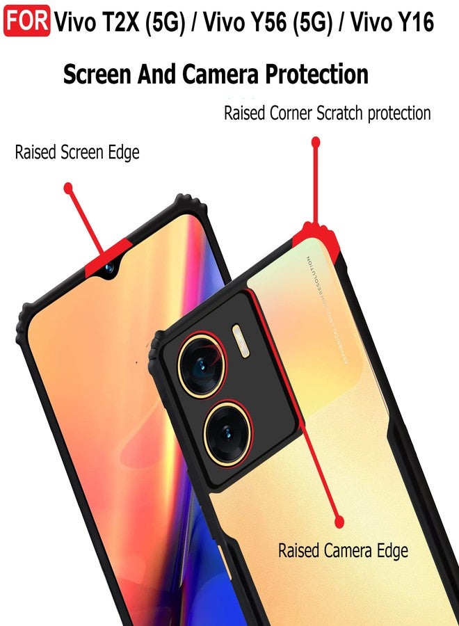 CEDO Vivo T2X / Y56 / Y16 (5G) Back Case Cover | Camera Protection Shockproof Bumper-Edge | Acrylic Crystal Clear 360 Degree Protection TPU+PC | Transparent Eagle Back Case Cover (Black) - Image 4