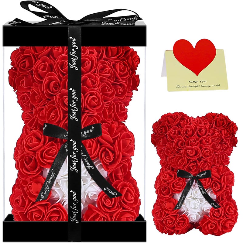 Double Couple Gift for Mom WomenRose Cute Bear  Rose Adorable Teddy Artificial Bear  Best Gift for Valentines Day Mothers Day Anniversary Birthdays  Clear Gift Box Included 10 Inches Tall