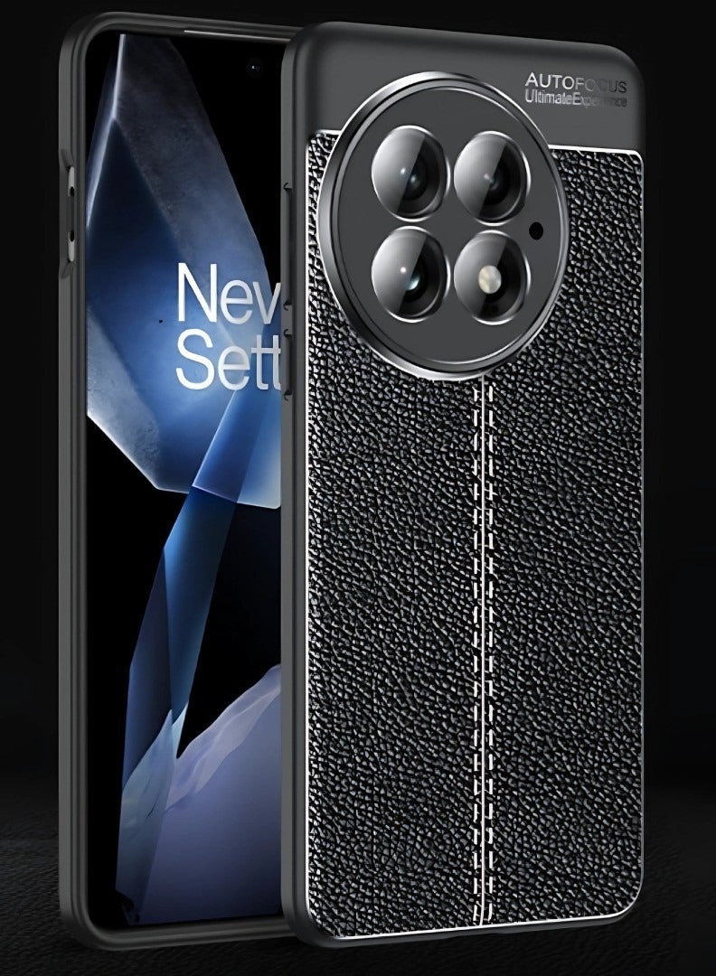 OnePlus 13 5G - Carbon Fiber Litchi Pattern Case Cover , Ultra-thin, stylish, and shockproof protection with anti-slip grip in black. - Image 1