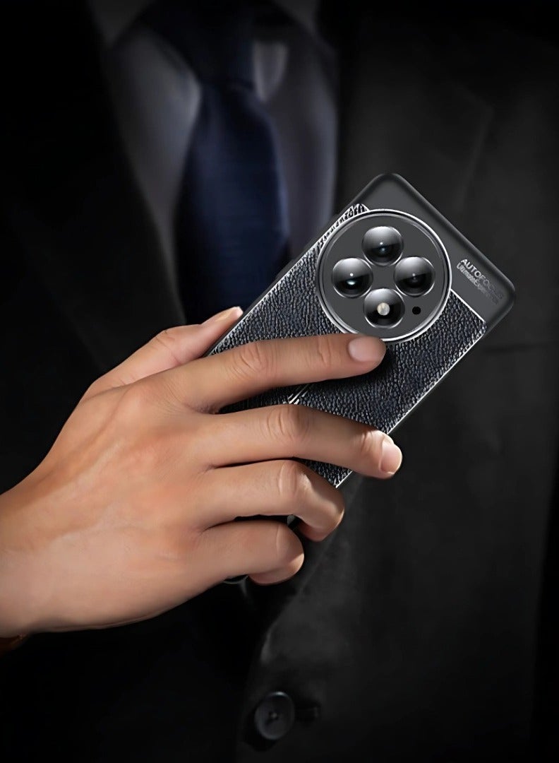 OnePlus 13 5G - Carbon Fiber Litchi Pattern Case Cover , Ultra-thin, stylish, and shockproof protection with anti-slip grip in black. - Image 2