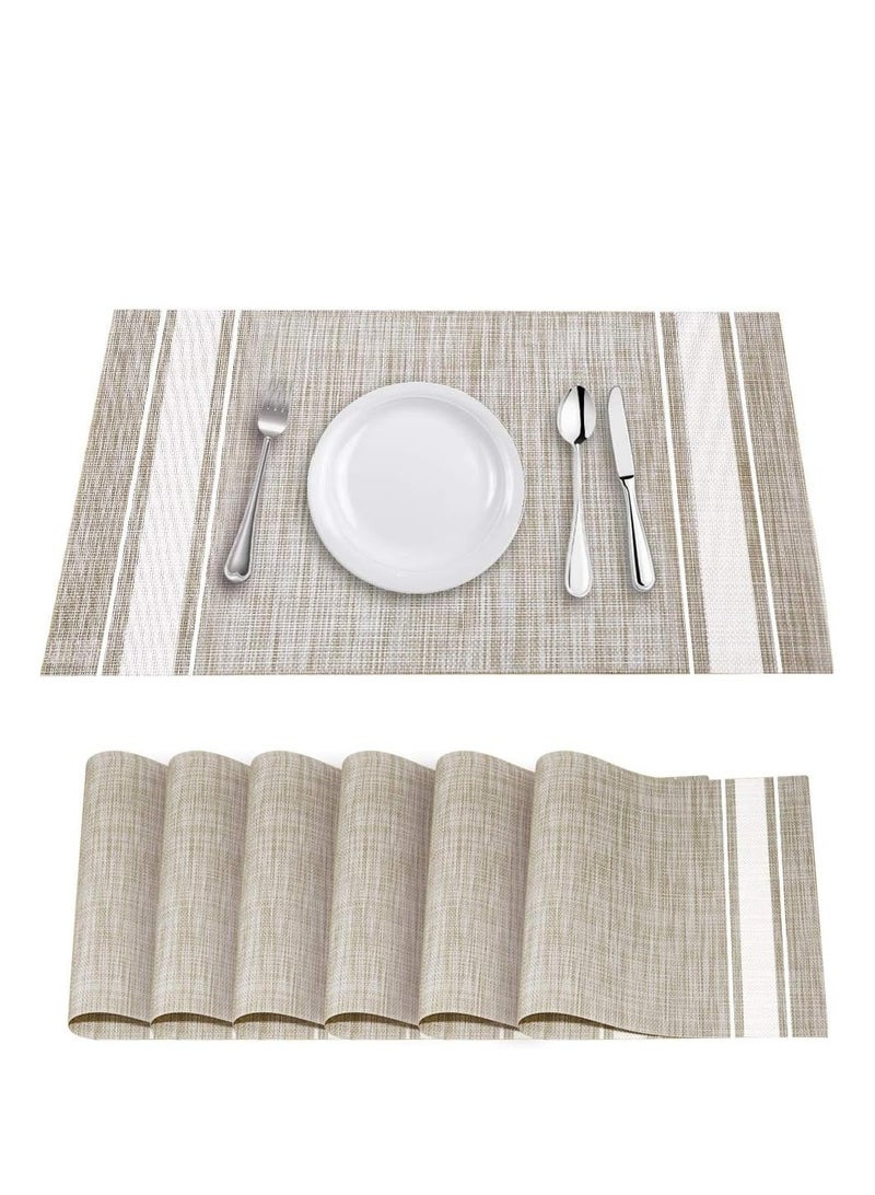 YOSICHY Table Mats Set of 6 Crossweave Woven Vinyl Placemats Heat Resistant Non-Slip Kitchen Placemats for Dining Table Washable Easy to Clean (White) - Image 1