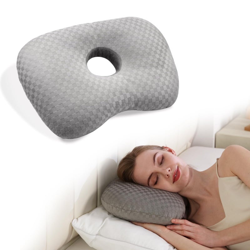 Swaycy Ear Piercing Pillow with an Hole for CNH and Ear Pain Inflammation Pressure Sores for Side Sleepers Cotton and Polyester Side Sleeper Pillow Washable and Adjustable Ear Guard Pillow Gray - Image 2