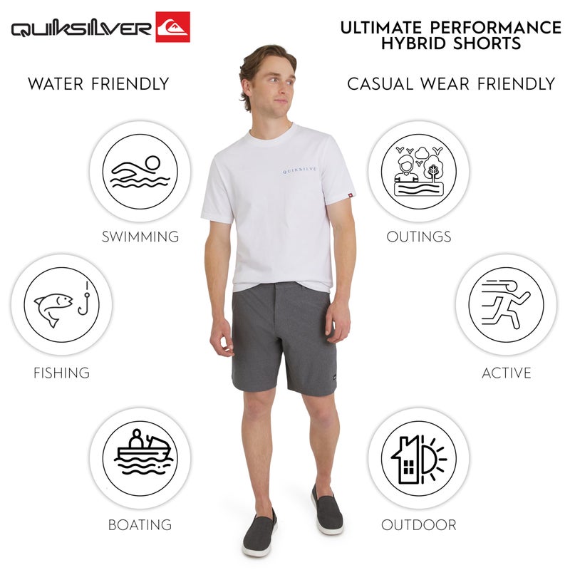 QUIKSILVER شورتات كويك سيلفر للرجال بتصميم عادي وحزام ثابت مقاوم للماء، تصميم مخطط - حديدي، 36 - Image 3