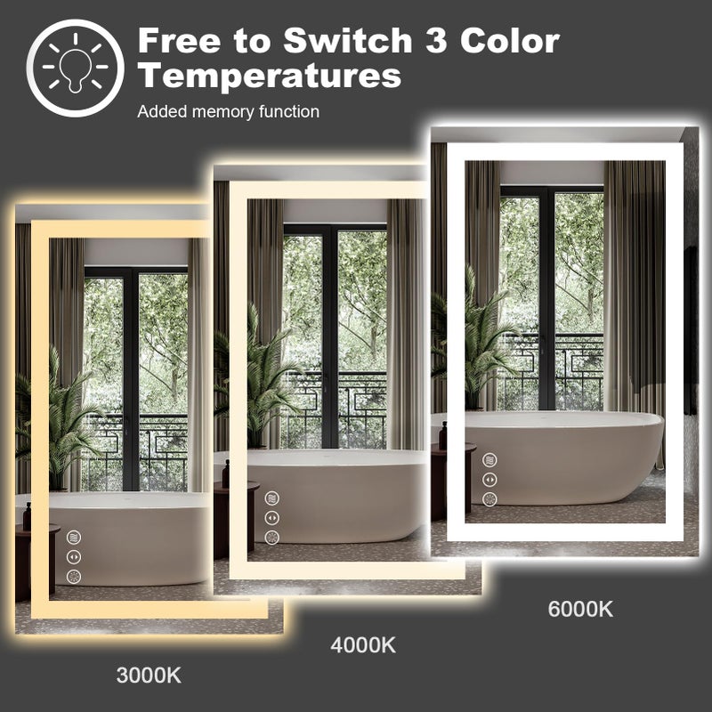 Amorho LED Mirror for Bathroom, 28"x 32" Mirror with Front Light and Backlit, Stepless Dimmable, Shatter-Proof, Memory, 3 Colors, Wall Mount (Horizontal/Vertical) - Image 2