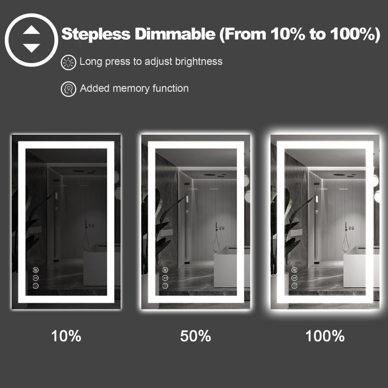 Amorho LED Mirror for Bathroom, 28"x 32" Mirror with Front Light and Backlit, Stepless Dimmable, Shatter-Proof, Memory, 3 Colors, Wall Mount (Horizontal/Vertical) - Image 4