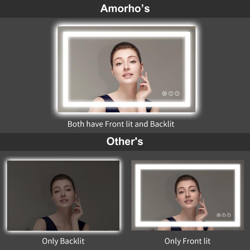 Amorho LED Mirror for Bathroom, 28"x 32" Mirror with Front Light and Backlit, Stepless Dimmable, Shatter-Proof, Memory, 3 Colors, Wall Mount (Horizontal/Vertical) - Image 5