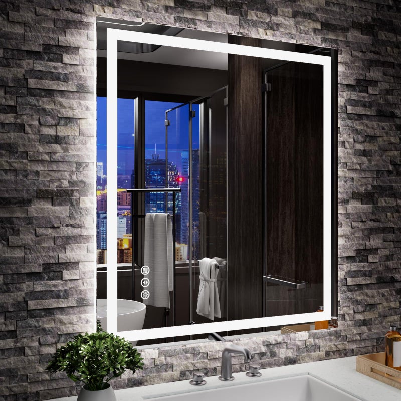 Amorho LED Mirror for Bathroom, 28"x 32" Mirror with Front Light and Backlit, Stepless Dimmable, Shatter-Proof, Memory, 3 Colors, Wall Mount (Horizontal/Vertical) - Image 1