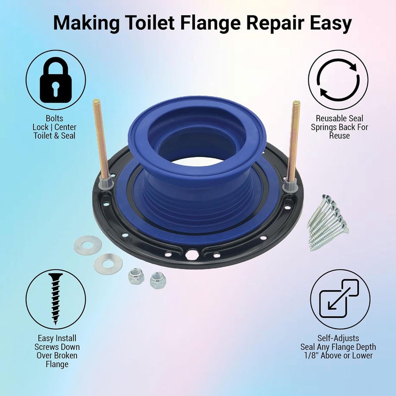 One-N-Done One N Done Toilet Flange Repair Kit - Toilet Kit For Low or Broken Toilet Flange. Toilet Wax Ring Replacement Kit W/Toilet Flange Extender Kit. No Wax Ring For Toilet Bowl Or Toilet Seal Required (1) - Image 2