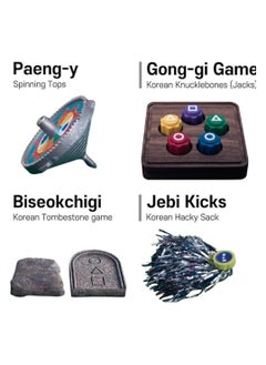 Dominy Gonggi Korean Game Squid Gongi Game Pack, Folk Dice Stone Catching Game Jebi Kicks, Gong-gi, Biseokchigi, Paeng-y, DDAKJI, Hand Eye Coordination Training Toy (All Game Set)  - Image 2