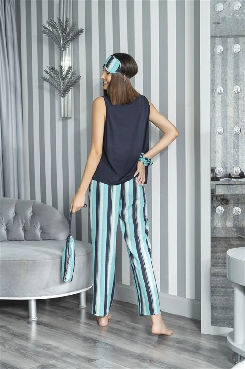 فور يو سليبوير 2-Piece Striped Viscose Navy Blue Undershirt Pajama Set S27233
