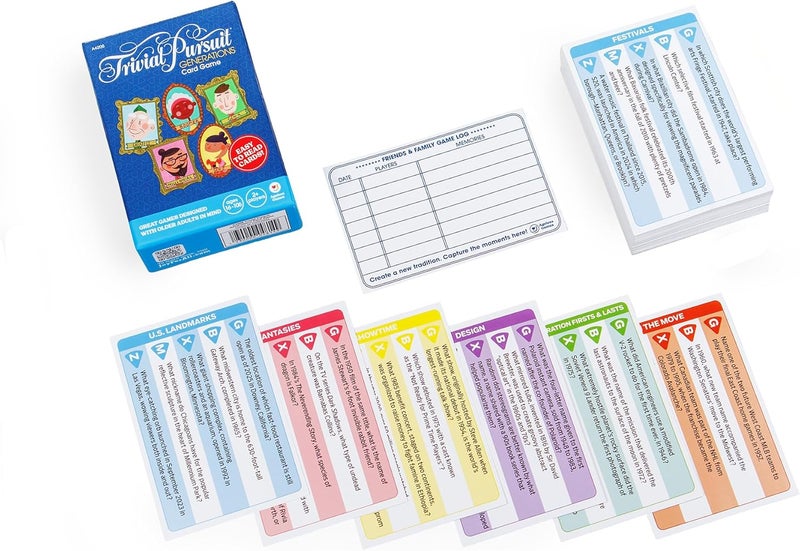 جوي فور أول ألعاب خالدة - توسعة Trivial Pursuit Generations - بطاقات أسئلة ترفيهية متعددة الأجيال جديدة - لعبة الحفلات المثالية للأصدقاء وجميع الأعمار - مثالية لأمسيات الألعاب والسفر - Image 1
