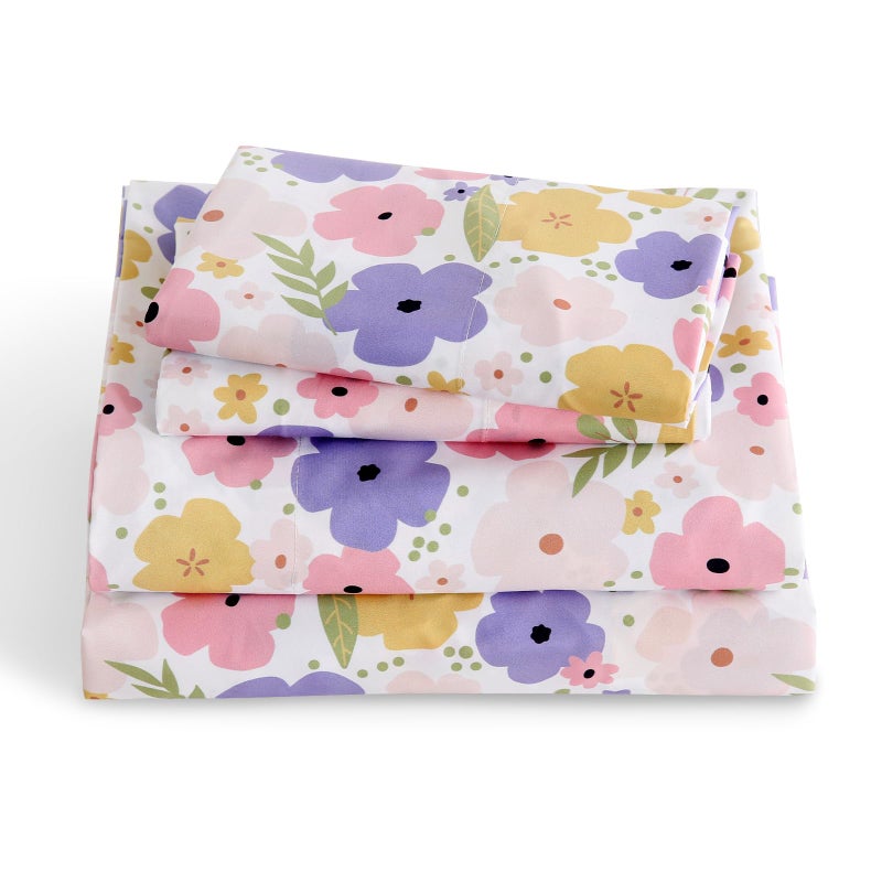 LONAVA Twin Sheet Set Kids - Flower 3 Pieces Soft Cute Microfiber Bed Sheet for Boy Girls Teens, Oeko Texted Breathable Cooling Fabric & Deep Pocket Full Elastic Sheets - Image 1