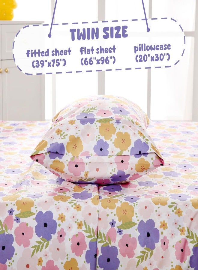 LONAVA Twin Sheet Set Kids - Flower 3 Pieces Soft Cute Microfiber Bed Sheet for Boy Girls Teens, Oeko Texted Breathable Cooling Fabric & Deep Pocket Full Elastic Sheets - Image 3